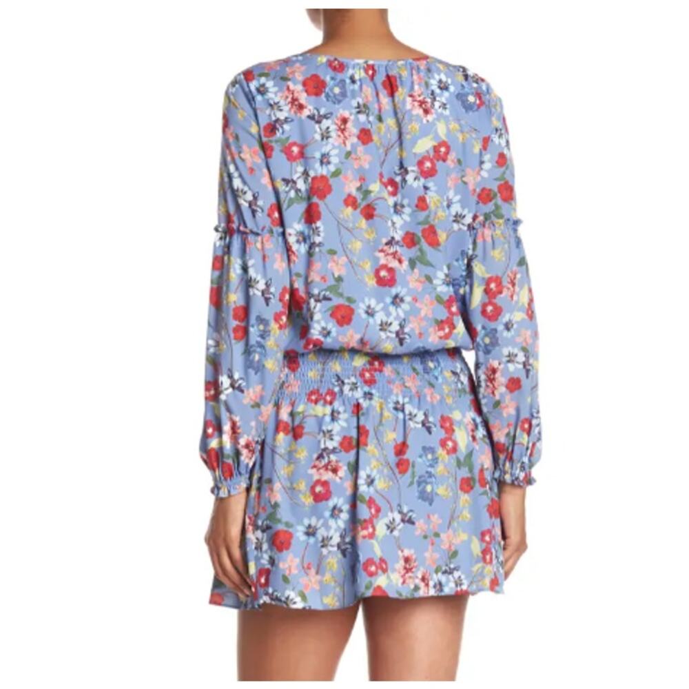 Parker Floral Smocked Waist Key Hole Ruffle Long Sleeve Dress Periwinkle Medium - Picture 2 of 14